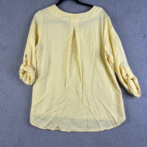 Soft Surroundings Tunic Blouse Womens Large Yellow Roll Tab Sleeve Button V-Neck - Picture 6 of 9
